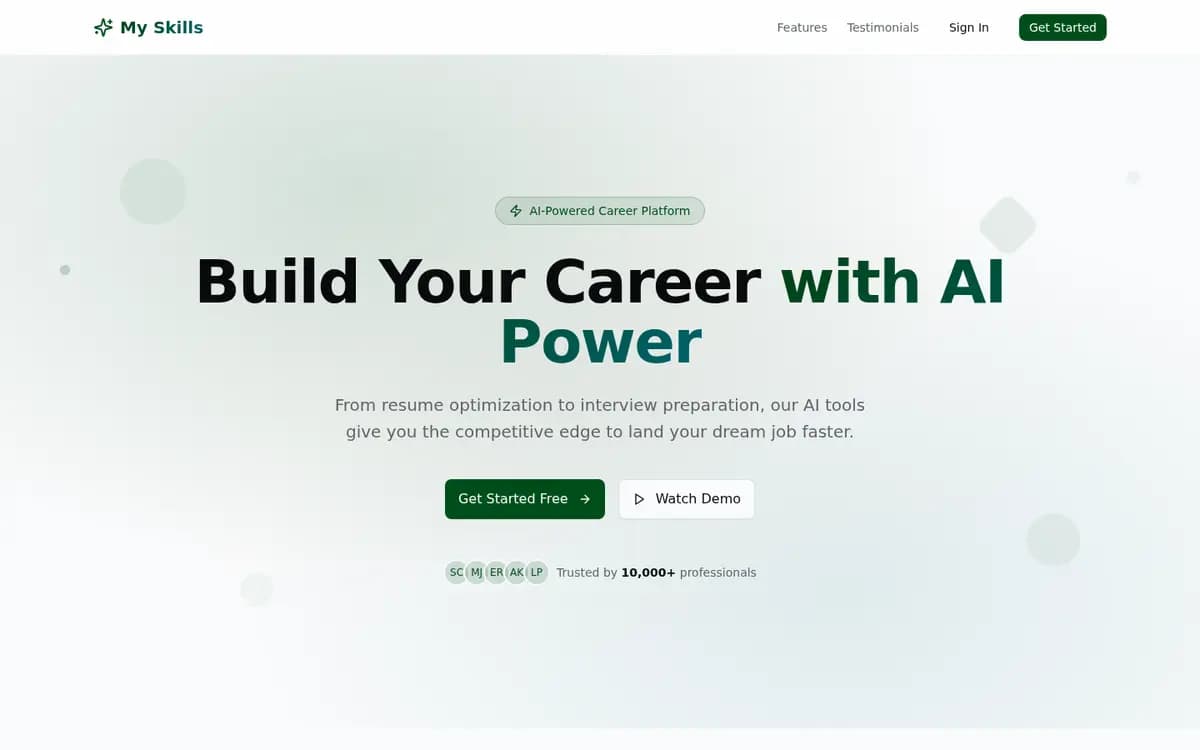 My Skills — AI Career Platform — Next.js 16, TypeScript, Prisma, SQLite, NextAuth.js, z-ai-web-dev-sdk, shadcn/ui — featured project by Syed Muhammad Hasnain Abdi, Full Stack Developer